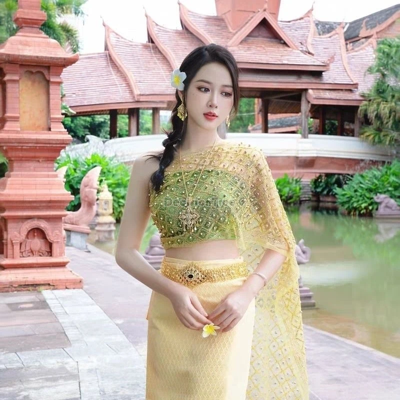 

2024 традиционная танцевальная одежда дай из леса Юго-Восточной Азии, набор для путешествий и фотосъемки, блестящая одежда для брызг