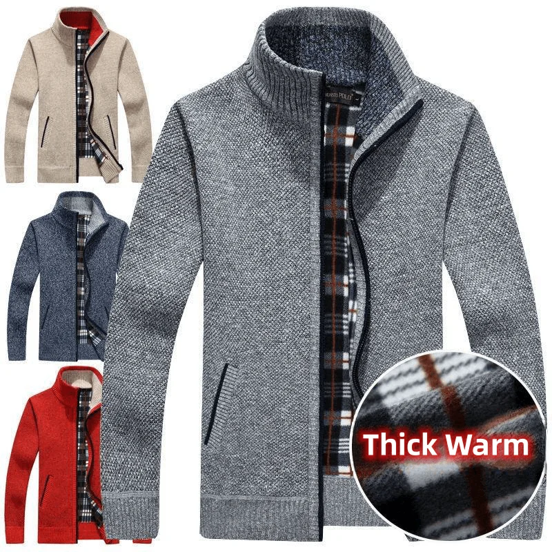 Men's Fashion Autumn Winter Men's Jacket New Jacket Men's Fleece Thick Warm Large Size Casual Loose Jacket Top Knitted Cold Coat