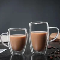 Heat Resistant Clear Double Wall High Borosilicate Glass Mug with Handle Coffee Milk Juice Water Cup Coffeeware Lover Gift 2