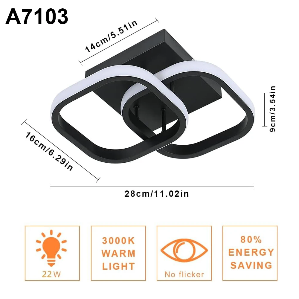 Black Square Aluminium LED Ceiling Light 3000K Warm White Modern Ceiling Lamp Indoor Decor Lighting for Living Room Hallway Corridor Balcony Entryway — Body Color: A7103