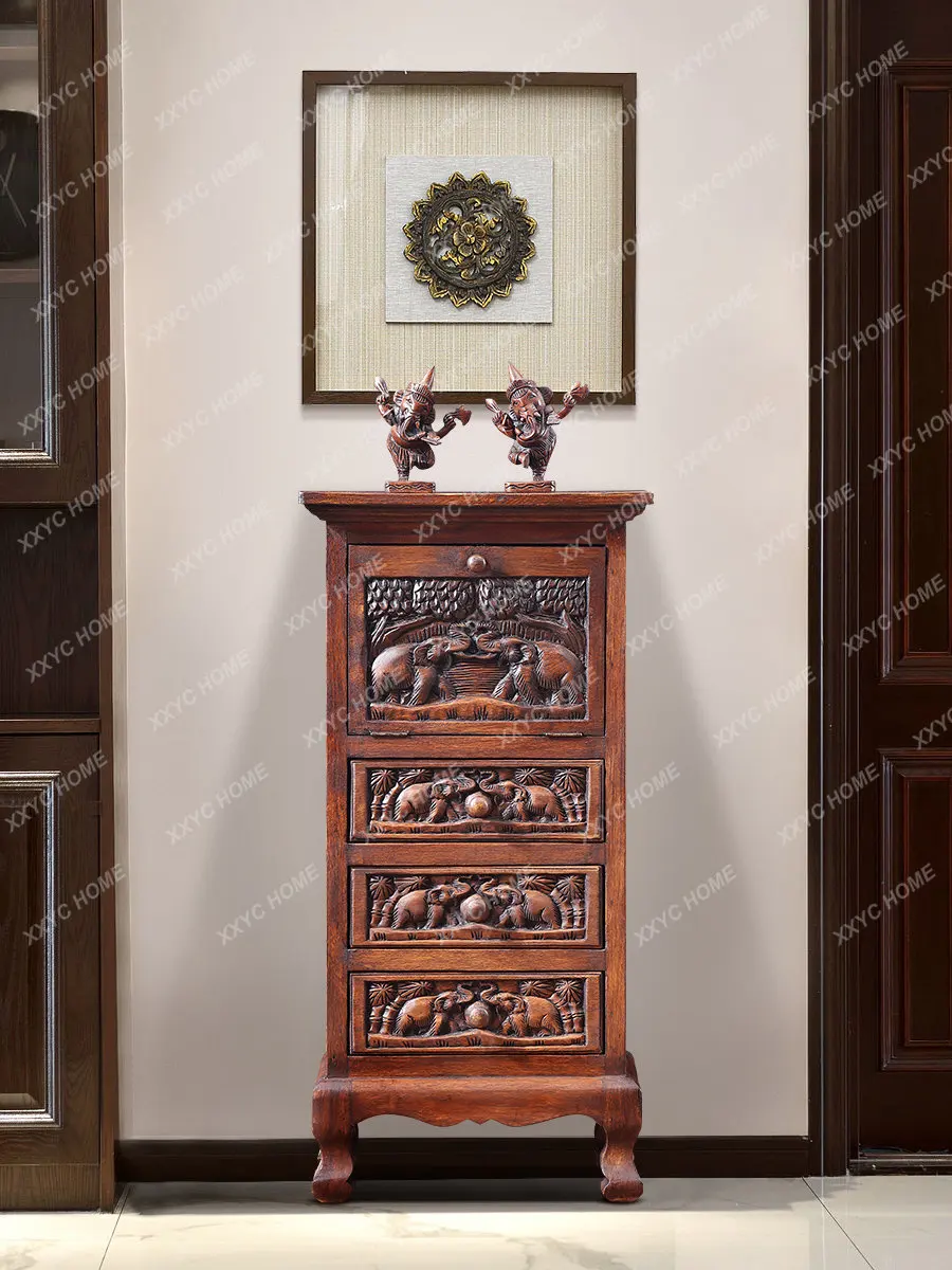

Embossed Elephant Storage Cabinet Four-Bucket Cabinet Solid Wood Bedroom Furniture