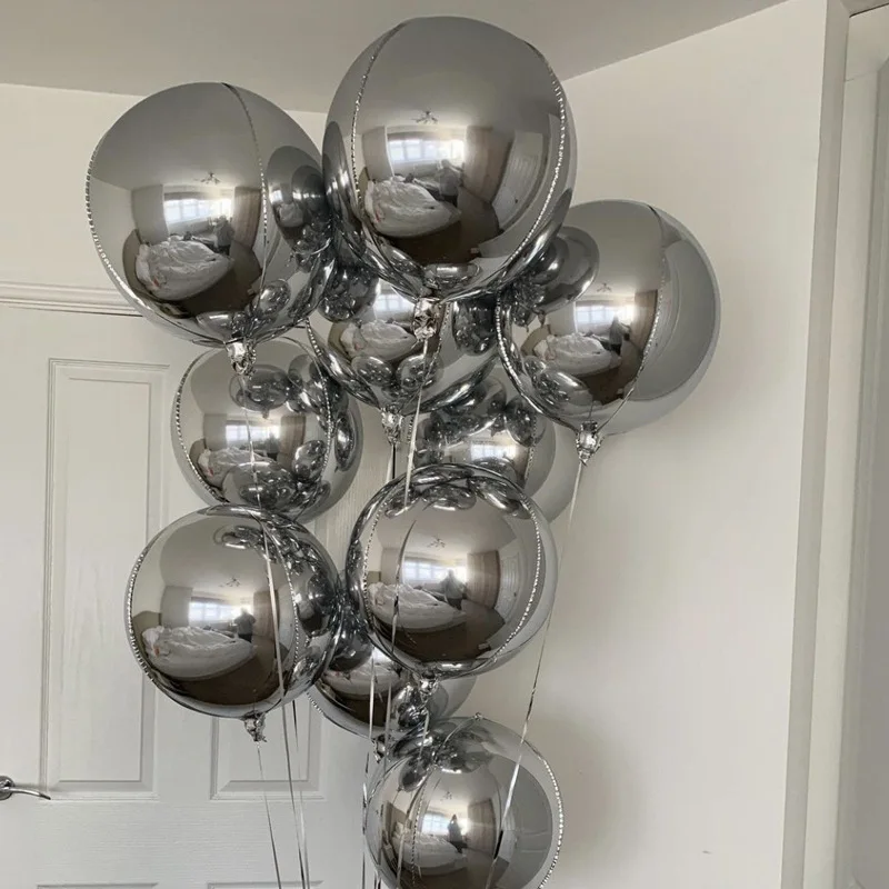 10/5 Stück Metall Silber Gold 4D Runde Folienballon Mylar Luftballons für Geburtstag Hochzeit Neujahr Babyparty Partydekorationen