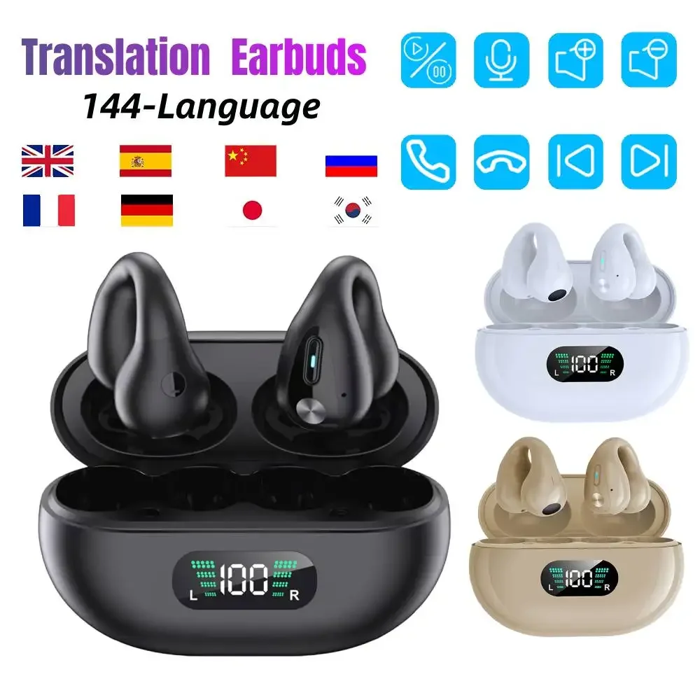 Smart AI Translator Earbuds 144 Languages Noise Cancelling Wireless BT Headset Instant Translator Smart Voice Real Time