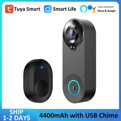 Tuya Smart 4400mAh Rechargeable Battery Powered 1080P Audio Video Alexa Google IP55 Outdoor Doorbell Camera FHD APP Live View