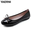 YAERNBig Size 42/43 Ladies Single Shoes Bowtie Flats Patent Leather Loafers Women Round Toe Roll-Up Shoes Woman Bridesmaid Flats 1