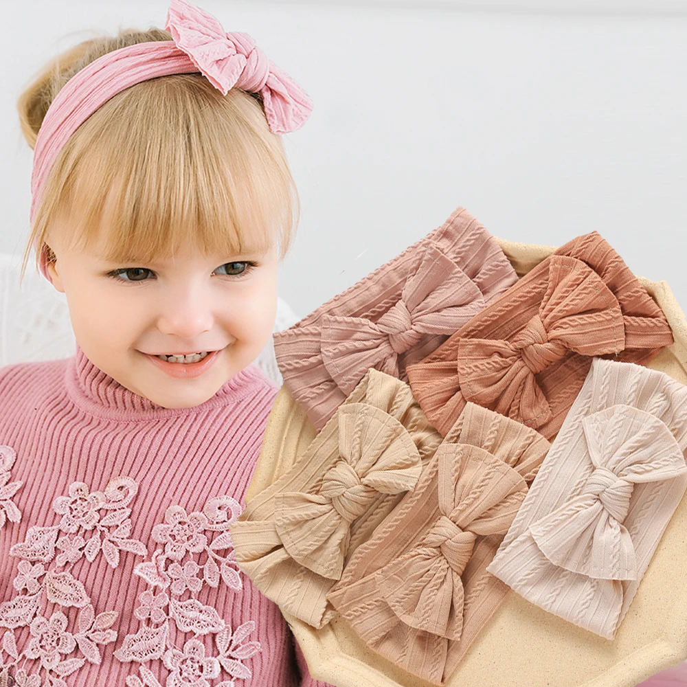 1PCS Nylon Cable Bow Headbands Knit Solid Hairband for Children Bowknot