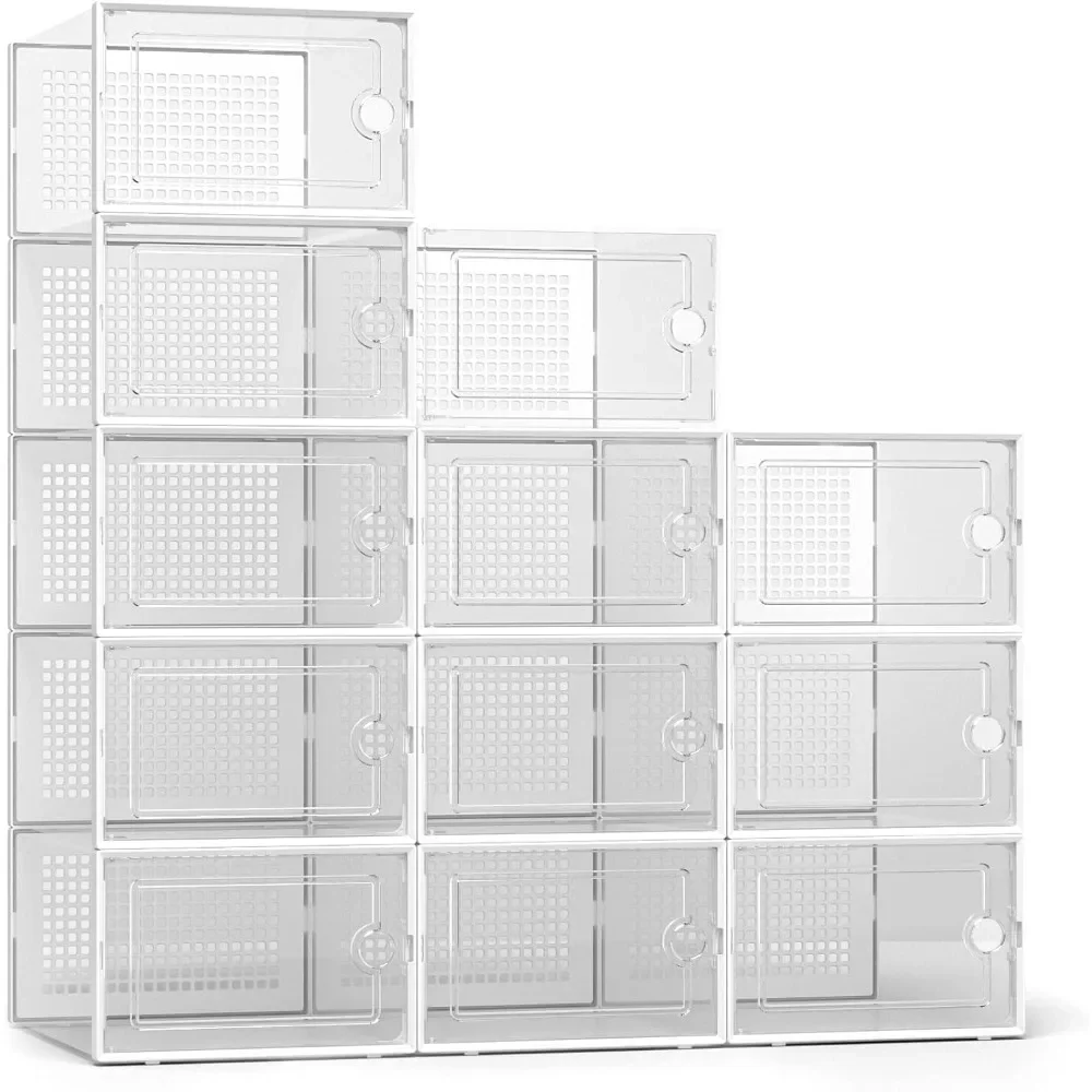 

Shoes Organizer Shoe Storage Boxes Organizers for Closet 12 Pack Shoerack Clear Plastic Stackable Sneaker Containers Fit Size 11
