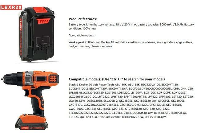 Batteria 5.5Ah 18V Per Black & Decker - Ricambio Compatibile Con Modelli LB20, BL2018, BL4018 - Foto 7