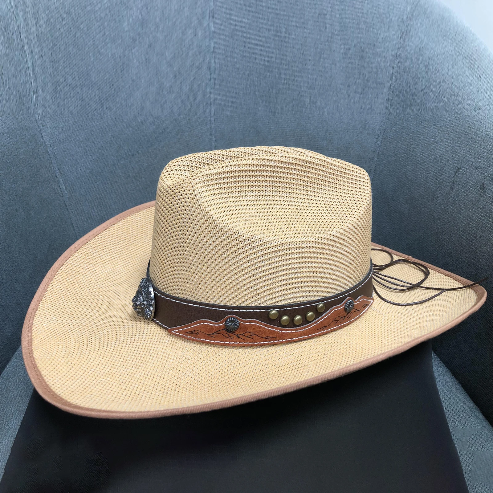 Women Men Cowgirl Hats Trendy Retro Belted Wide Brim Beach Cap Sun Protection Western Caps Panama Jazz Hats Vacation Party - 3