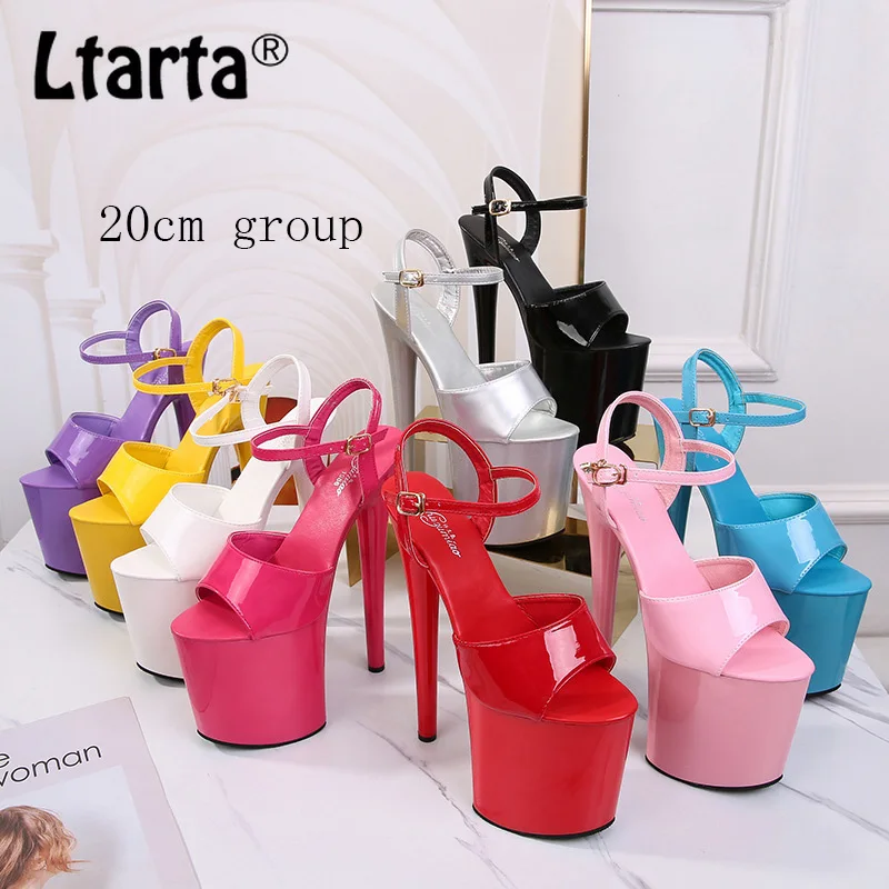LTARTA Lacquer Leather 17 20cm Platform Sandals Heels Thin Heeled Sexy Waterproof Platform High Sandals Female Club LFD