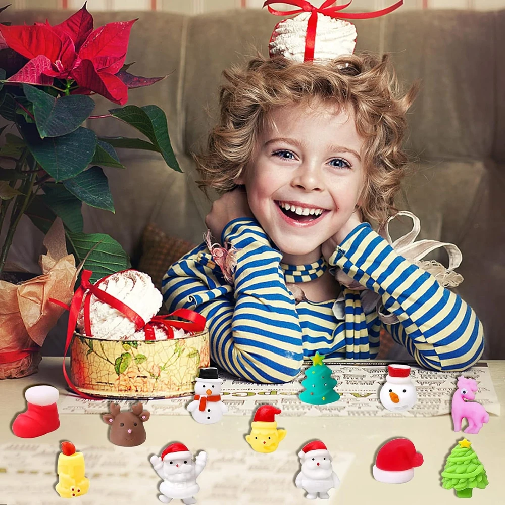 Christmas 24PCS for Kids Adult Santa Claus Snowman Squishy Fidget Toys Mini Mochi Party Favors Tress Relief Toy with Storage Box 5