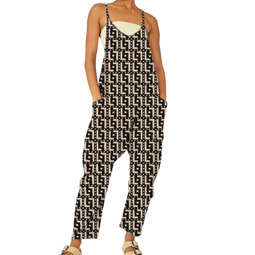 

Wepbel Loose Printed Jumpsuit V-neck Loose Suspender Trousers Summer Overall Women Casual Pockets Camis Tops Jumpsuits