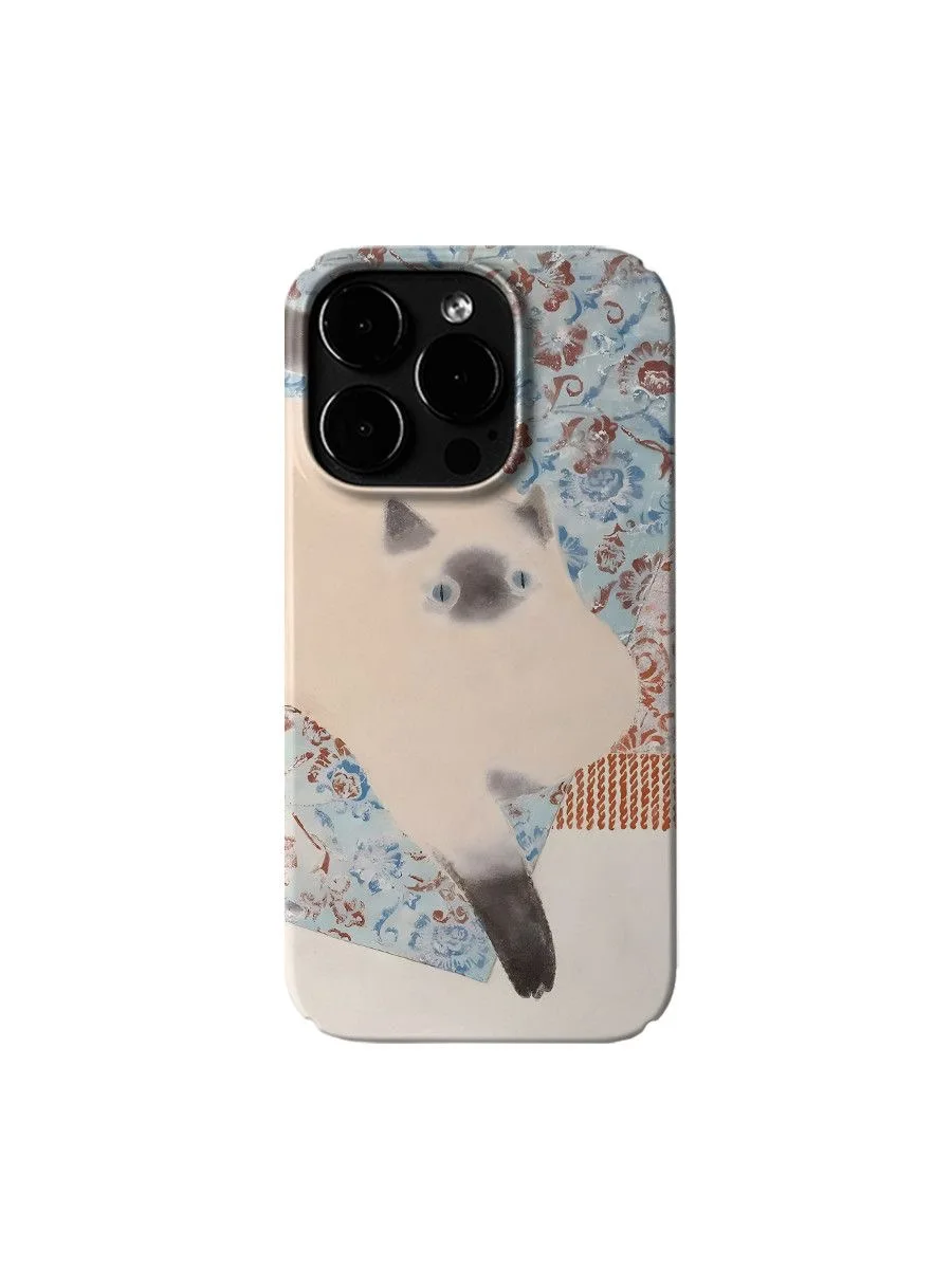Vintage INS Oil Painting Siamese Cat Artistic Lovely Phone Case Back Cover