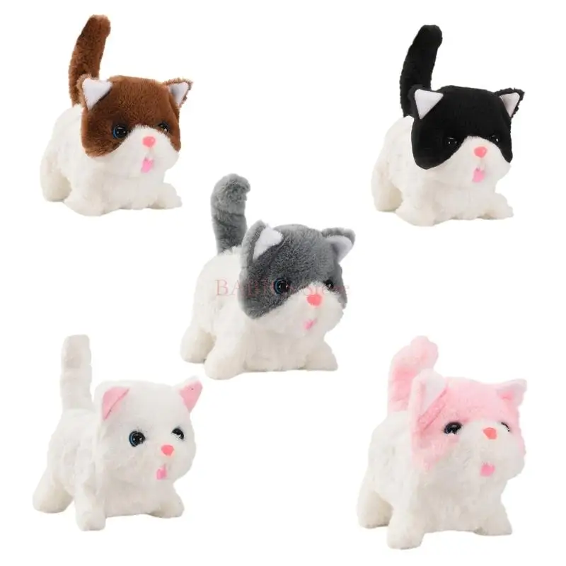 

C9GB Kids Plush Electronic Interactive Cat Walking Toy Cat with Walking Meowing Realistic Stuffed Cat Kids Christmas Gifts