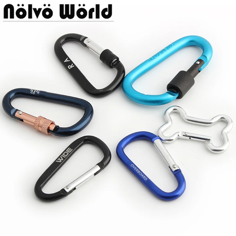 10 50pcs 6 Size Locking Carabiner Climbing Carabiner D Shape Screw Gate Aluminum Carabiner