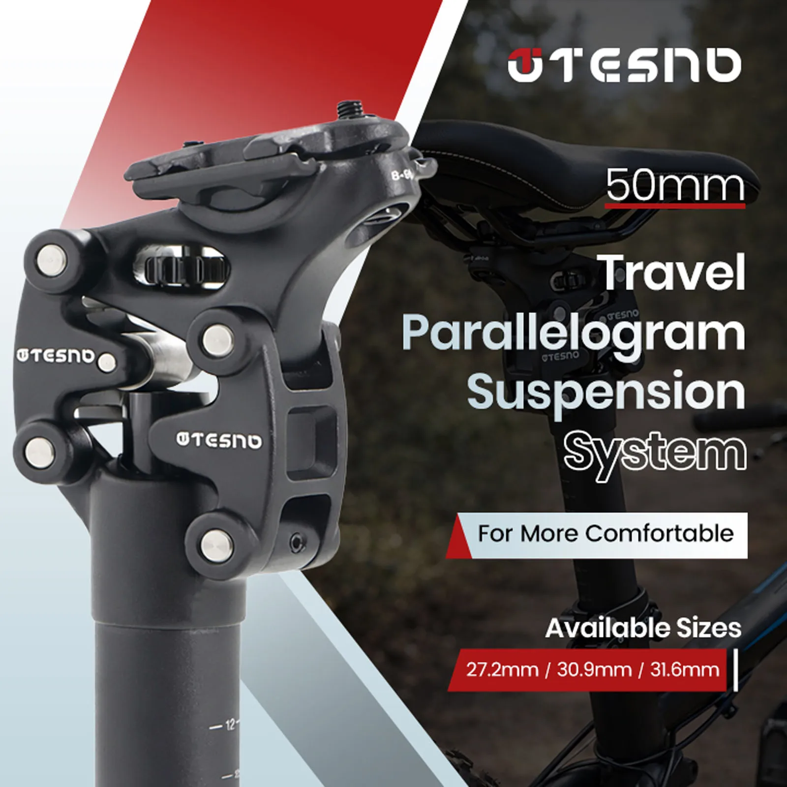 Tige De Selle Suspendue ZOOM 31,6mm Débattement 50mm Rouge 400mm Pour VTT