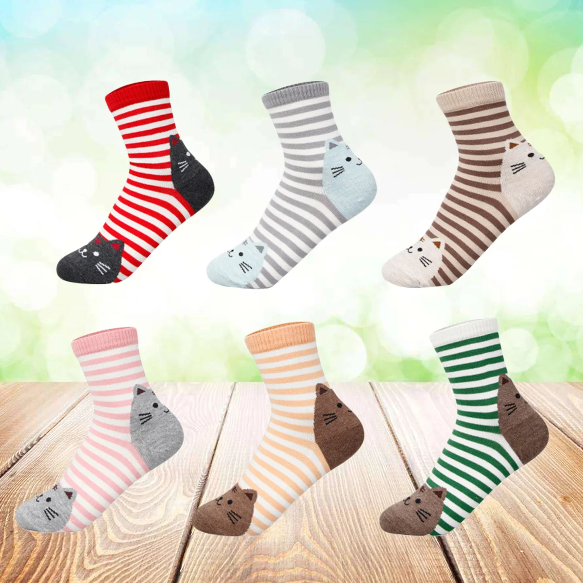 

6 Pairs Cat Stiped Socks Animal Women Socks Cartoon Female Casual Socks (Random Color)