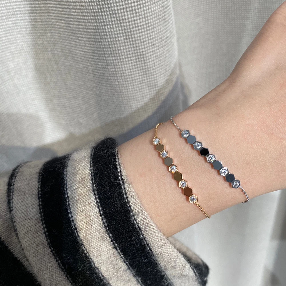 Luxury Brand Jewelry BEE MY LOVE Series Platinum Honeycomb Zircon Bracelet Fashion Party Women's Gift
