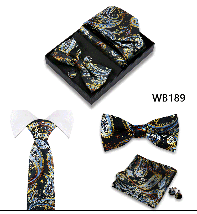 Herren-Krawatte in Geschenkbox, Fliege und Einstecktuch, Manschettenknöpfe-Set für Männer, Hochzeit, Business, formeller Anzug, individuelle Krawatte, Gravata-Geschenkset – Detail 29