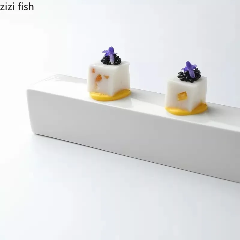 Pure White Ceramic Long Strip Plate Square Dessert Plate Sushi Plates Snack Plates Molecular Cuisine Specialty Tableware