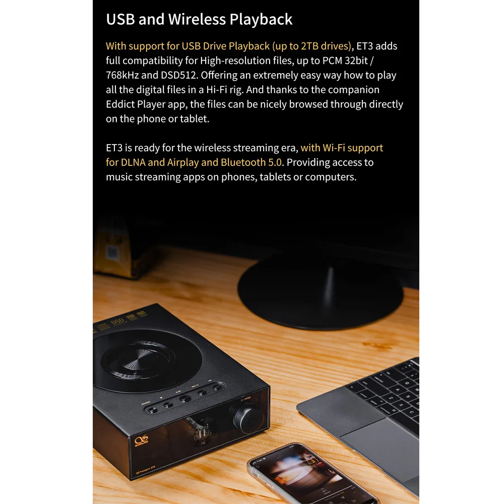SHANLING ET3 HIFI CD Transport Player Full-Featured Digital Turntable Bluetooth 5.0 MOQ-CD MQA Full Decoder I2S to DAC DSD 512