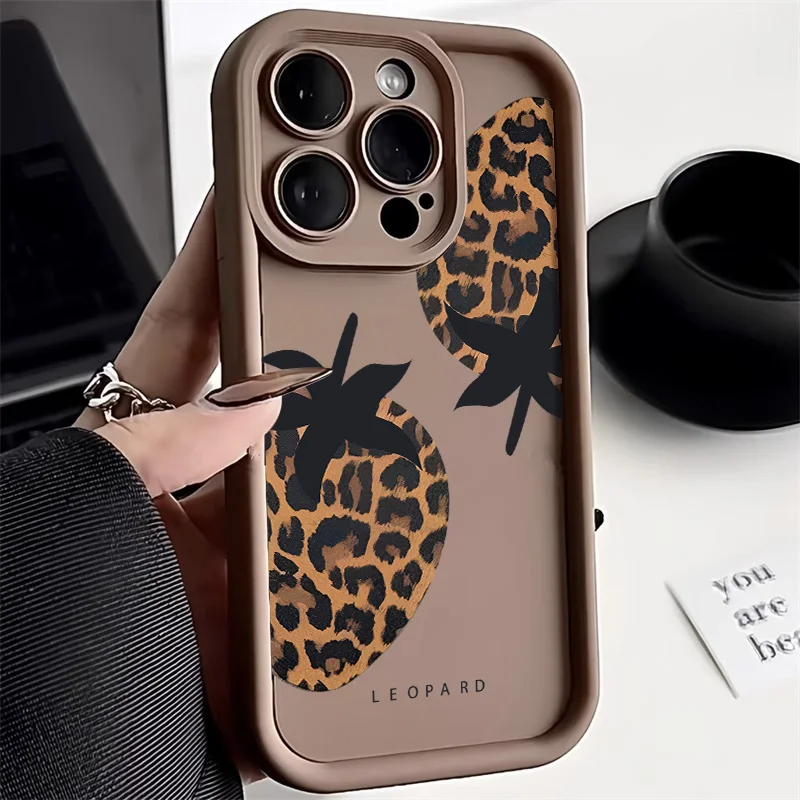 Luxurious Pink Brown Leopard Strawberry Hot Phone Case - Soft Silicone TPU Back Cover