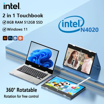 Portable 2 in 1 Laptop Computer Intel N4020 11.6 Inch Touch Screen Notebook 8GB DDR4 512GB SSD Windows 11 Pro Tablet PC Computer