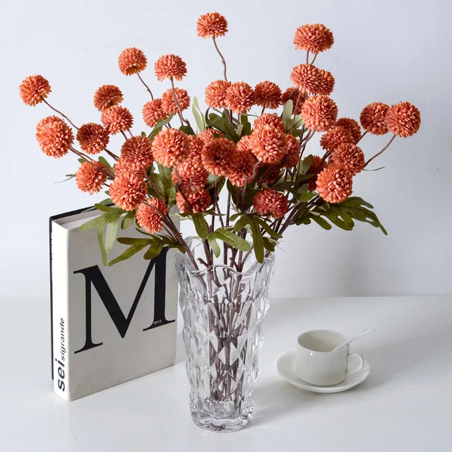 Simulation Flowers Mini Ping Pong Juan 5 Head Dandelion Small Onion Ball Chrysanthemum Home Wedding Living Room Decoration