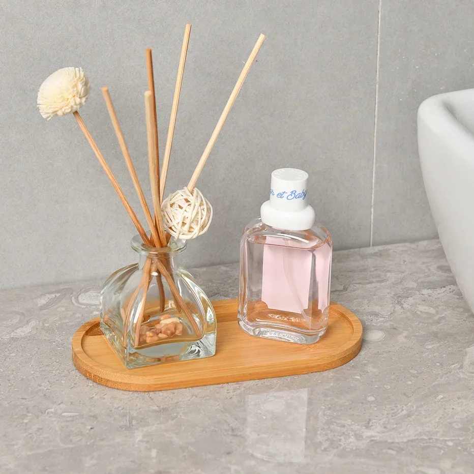 Wooden Tray Wooden Soap Dispenser Tray Vanity Countertop Bottles Organizer Holder Round Square Candles Jewelry Storage Tray for Bathroom