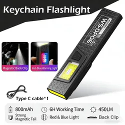 Compact COB LED Keychain Flashlight - USB - C Rechargeable, Waterproof, Portable Pocket Lamp (Black 1PC)