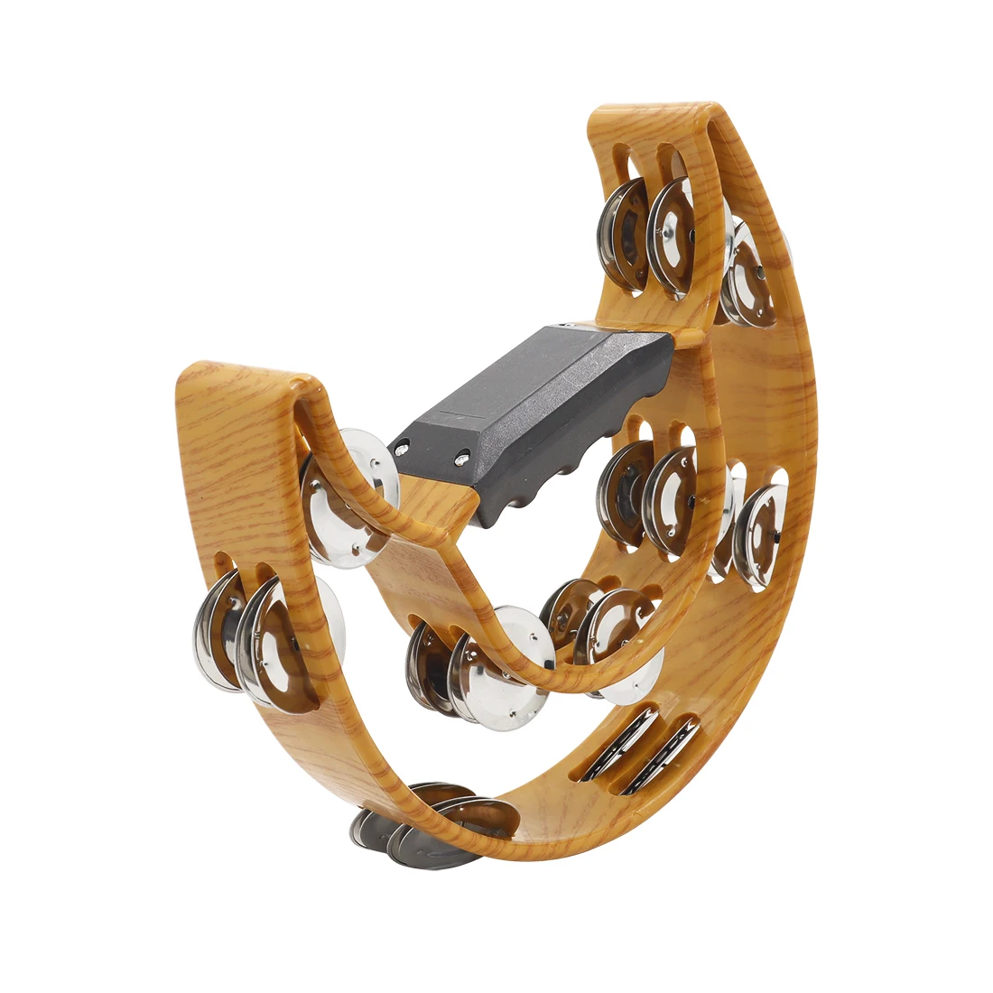 Orff Double Layer Hand Bell Party Freestyle Tambourine Coffee Color With Wood Grain Children Musical Educational Toys Kids Gifts