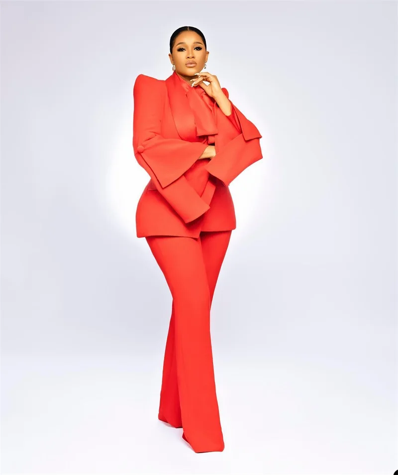 

Plus Size Mother of the Bride Dresses Red Women Suits Office Set Blazer+Flare Trousers Prom Party Jacket 2 Pieces Custom Made