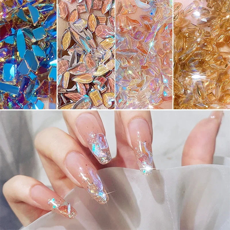 100Pcs 믹스 모양 유리 플랫 백 라인 석 크리스탈 AB 매력 럭셔리 네일 아트 보석 3D 장식 보석 DIY 전화 케이스 액세서리
