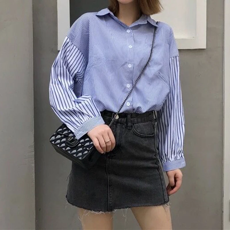 Shirt And Blouse For Women Korean Version Bat Sleeves Loose Striped Top Clothes Trendy Long Sleeve Casual Fashion Streetwear New
