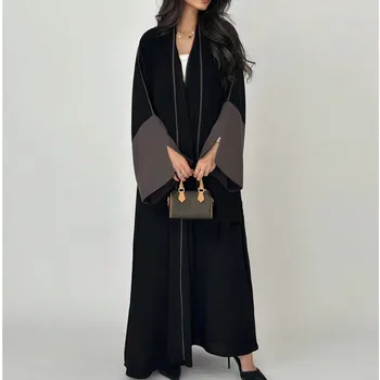 Middle Eastern Loose Abaya Muslim Full Sleeve Open Front Abayas Elegant Kaftans Women Jilbabs Arabian Islamic Maxi Dresses