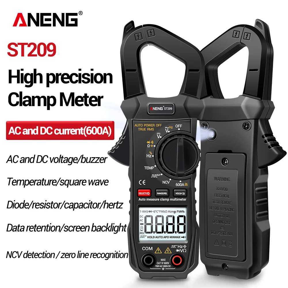 

ANENG ST209 Digital Multimeter Clamp Meter 6000 counts True RMS Amp DC/AC Current Clamp tester Meters voltmeter 400v Auto Range