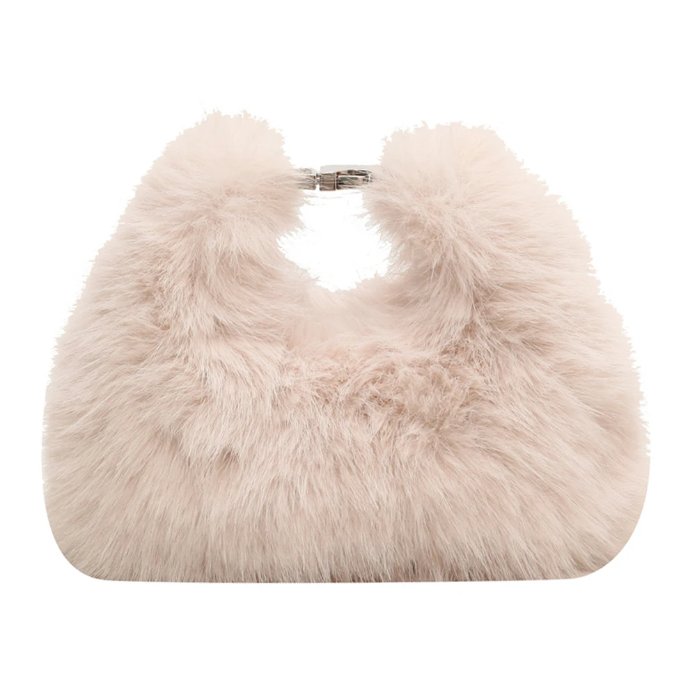 Soft Plush Clutch Purse Women Faux Fur Fluffy Crossbody Bag Adjustable Strap Solid Color Hobo Bag for Travel Party