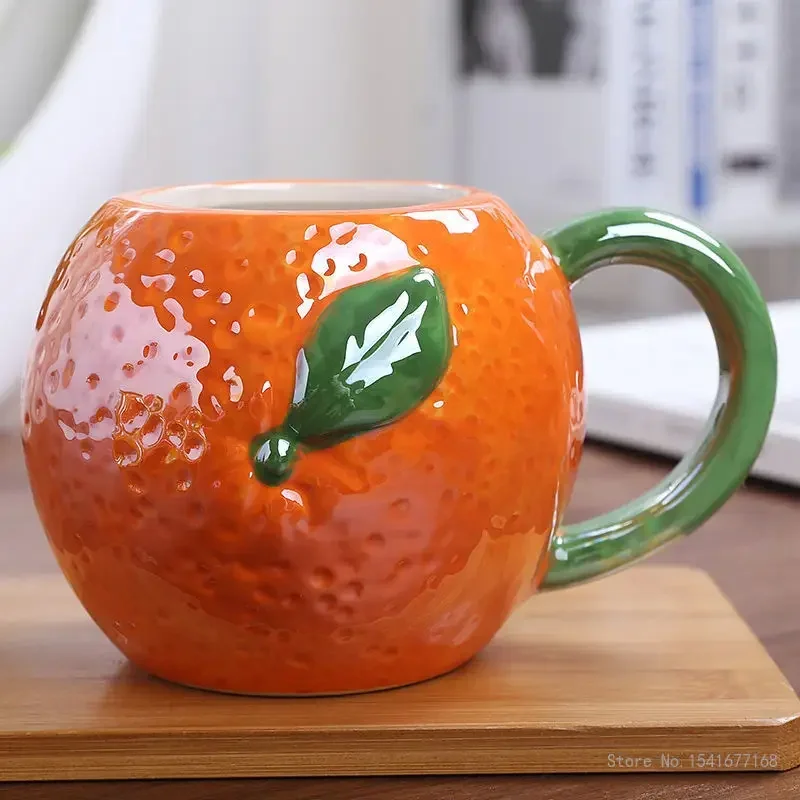 1pc Ceramic Cartoon Fruit Strawberries/Oranges/Tomatoes/ Shaped Pearl Glazed Mug Household Office Supplies Water Milk Coffee Cup