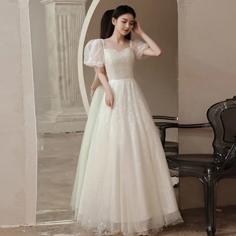 

White Simple Evening Dress New Banquet Temperament Long Host for Women