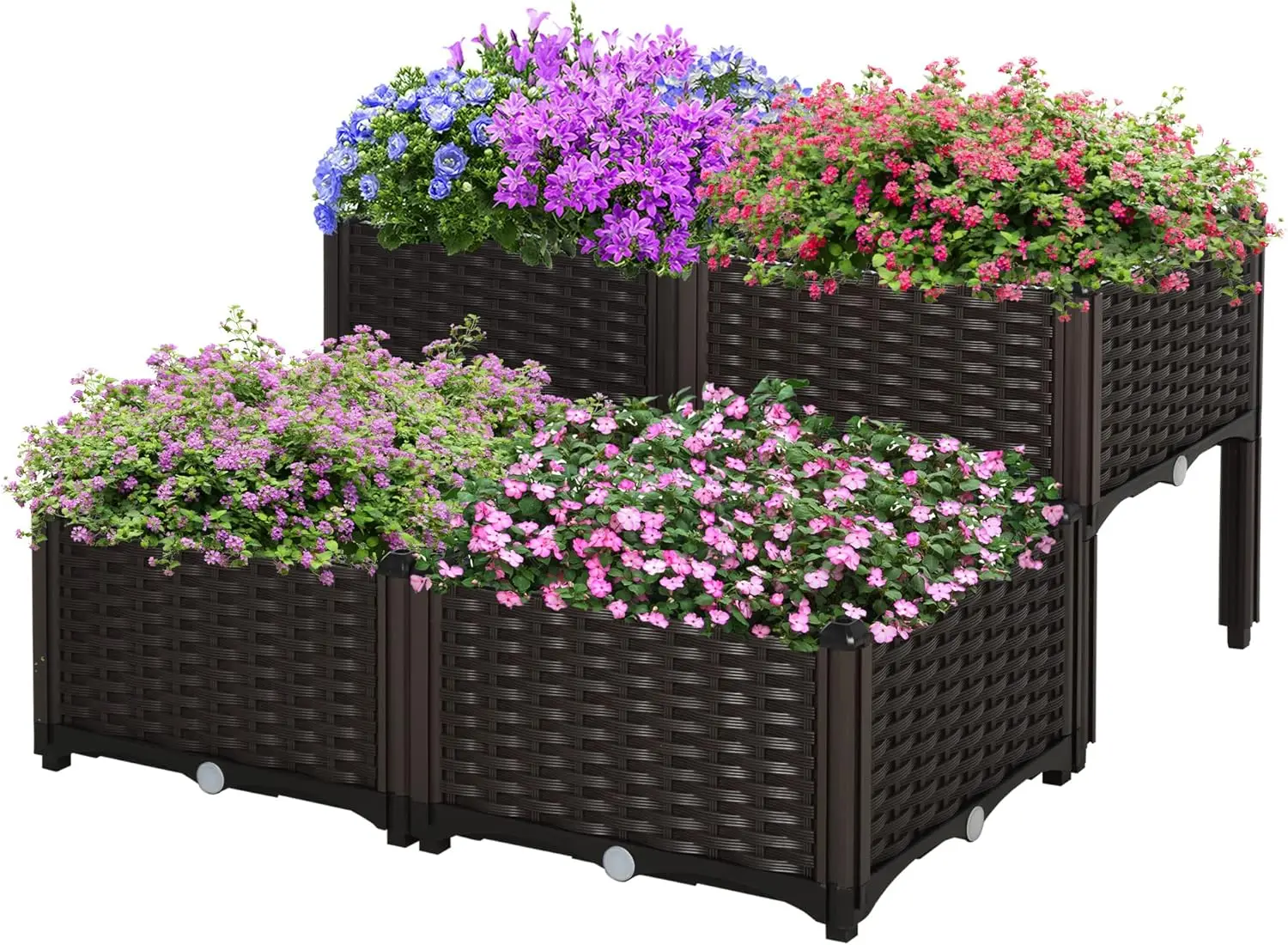 4 Piece Raised Garden Bed with Legs, Self-Watering Planter Box Raised Bed to Grow Flowers, Herbs & Vegetables, Brown