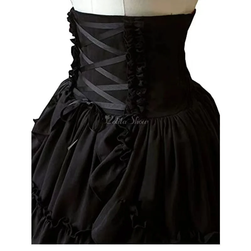 European Medieval Victorian Period Skirt Girls Black Gothic Style Multi-layer Cake Half Dress Princess Cosplay Banquet Lolita