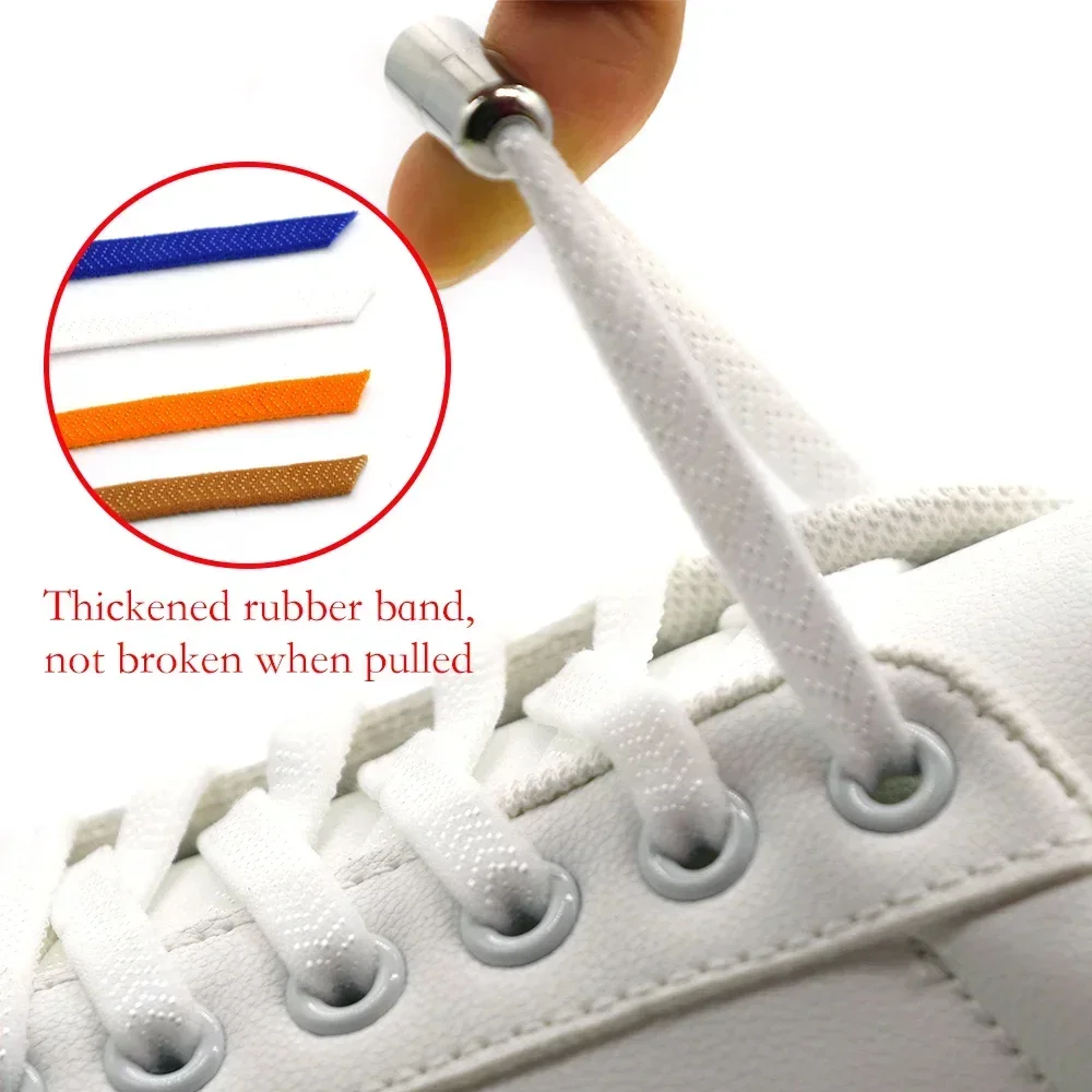 Cordones elásticos planos con bloqueo de Metal para zapatillas de adultos y niños, cuerdas de zapatos de desgaste rápido para días perezosos