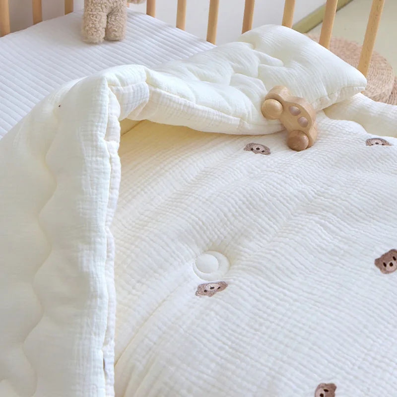 Baby Quilt Newborn Cotton Gauze Bear Embroidered Warm Air Conditioning Quilt Kindergarten Kids Comforter Nap Blanket Bedding