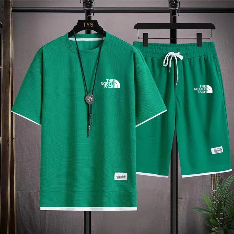 2025 Waffle pattern 2-piece set men's shorts summer sportswear fashionable clothing comfortable and lo 6