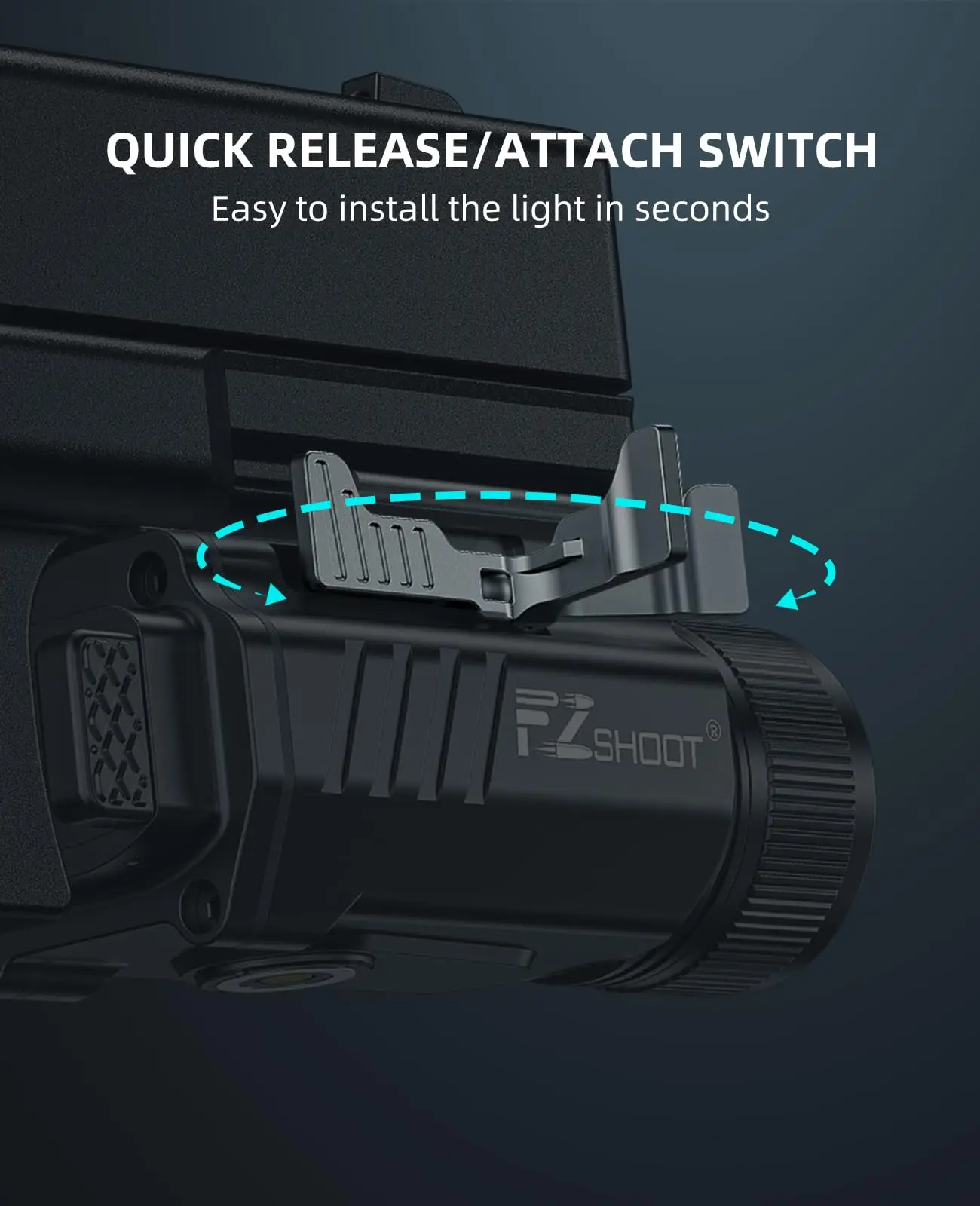 EZshoot 2000 Lumen Tactical Flashlight for Pistol Picatinny or GL Rail LED Light with Adjustable Slide Rail and Rechargeable