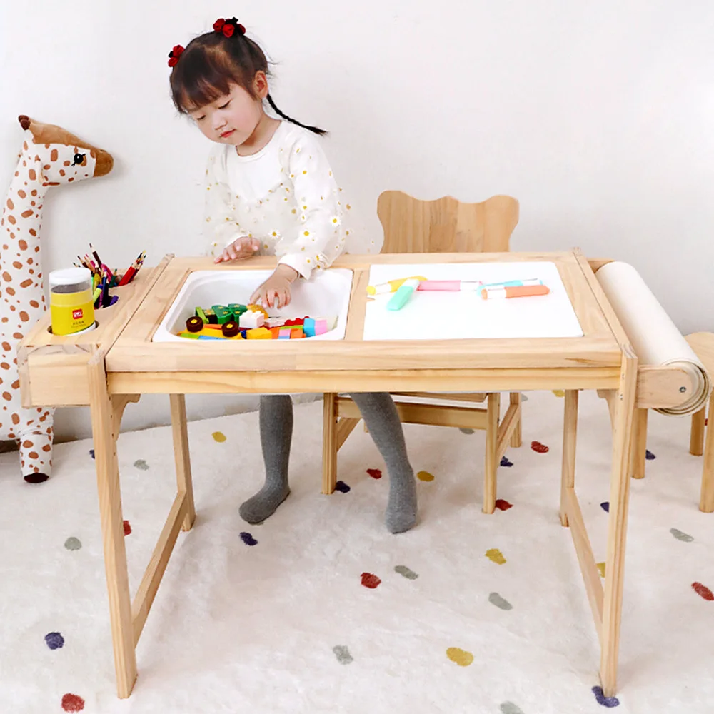 Montessori Toddler Wooden Play Table-Sensory Table with Bins-Educational Activity Table for Kids Craft