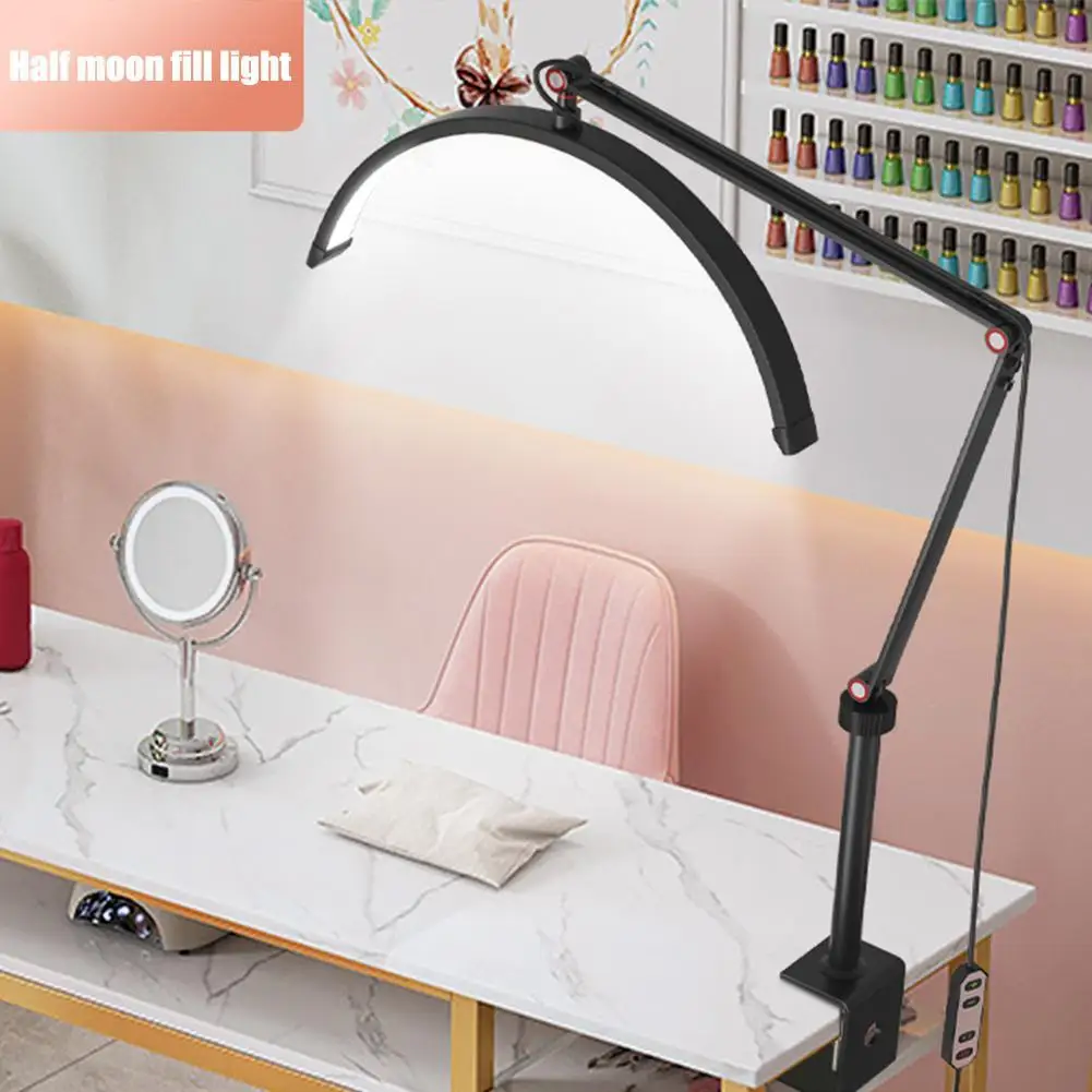 Portable Desktop LED Video Light Half-moon Shaped Fill Light with U-Clamp Desk Mount Stand for Beauty Salon Makeup Light barberpub manicure table nail makeup desk with drawers storage beauty salon workstation 2611 white