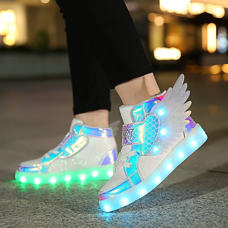 Zapatillas deportivas luminosas con cargador USB para niños y niñas, zapatos informales con luces transpirables, talla 27 37| | -