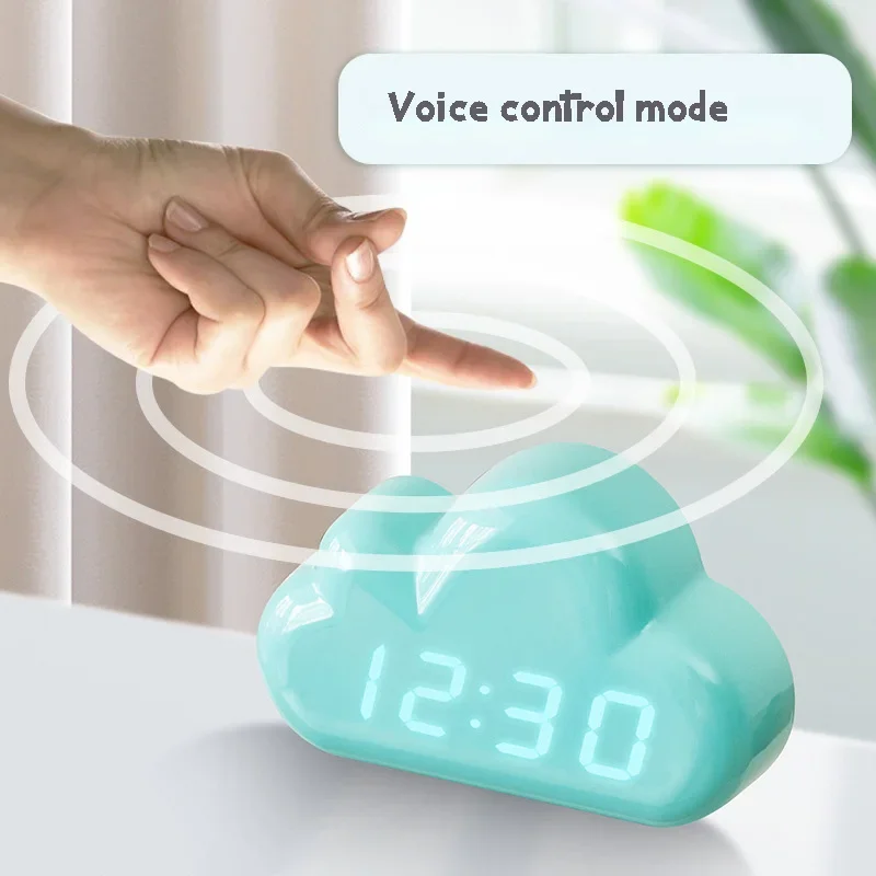 Kawaii Clocks Clouds Alarm Clock Voice Control Led Clocks Bedside Snooze Electronic Clock Calendar Table Clock Digital Clockes