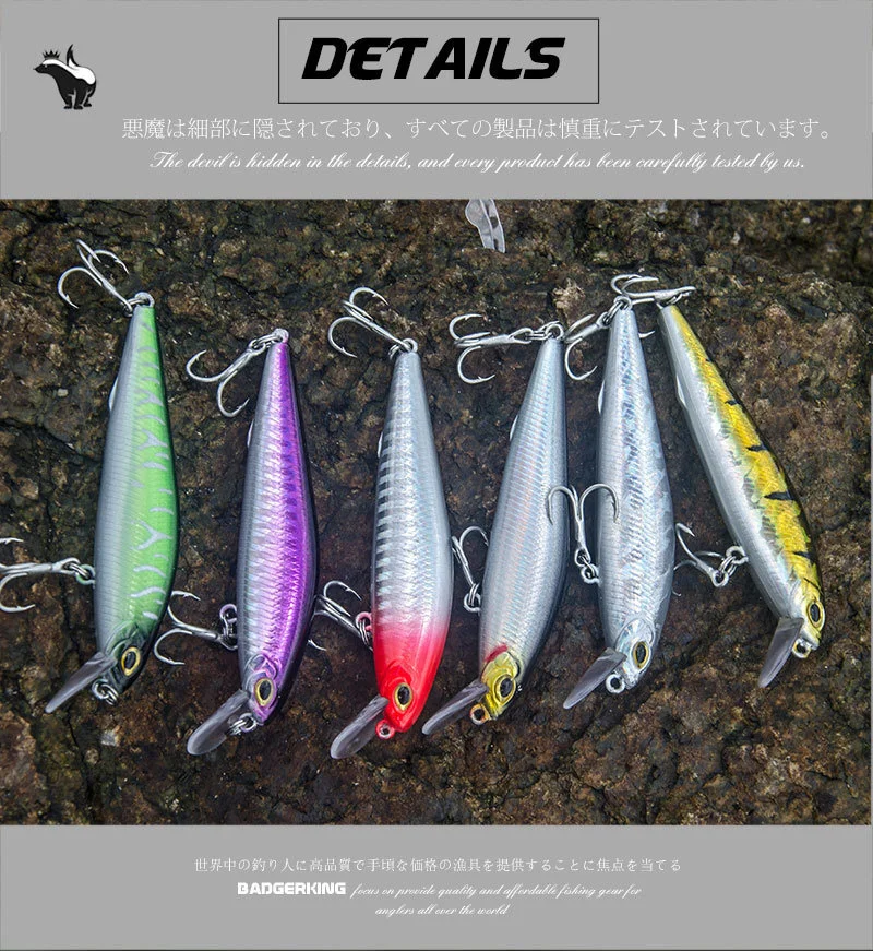 Description Picture 6 of itemArtificial Bait for Bass Fishing, Slow Sinking Lure, Epoxy Coated Minnow, Crankbait Wobblers, High Quality